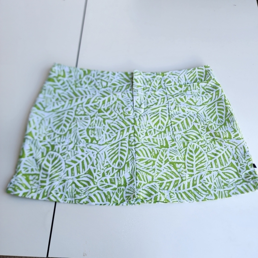 Nautica Women's Beach Skirt Zip Pockets Outdoor Nylon Green White Floral Mini XL